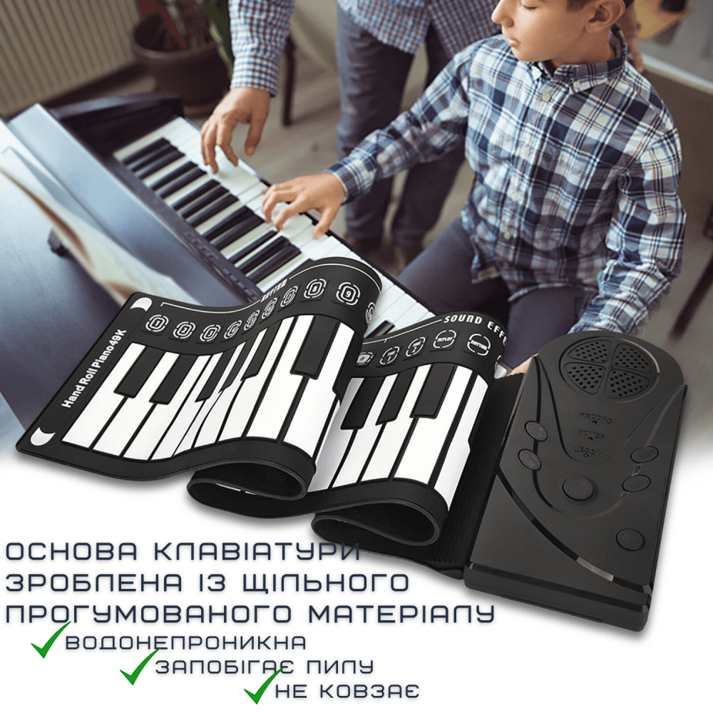 Портативне Гнучке Силіконове Піаніно на 49 Клавіш Складний Рулонний Цифровий Електричний Синтезатор для Дітей та Дорослих — фото 5