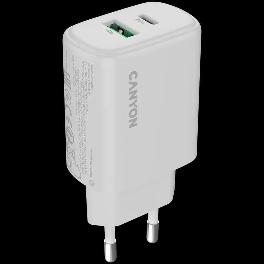 CANYON Адаптер живлення OnCharge 250 QC 2*USB/USB-C 1*USB Тип C, 1*USB Type-A, 25 Ват