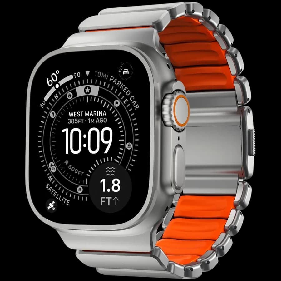 NOMAD Band Extension Stratos Band Natural Hardware/Ultra Orange за Apple Watch 44 mmApple Watch 45 mmApple Watch 46 mmApple Watch 49 mm 46/49 mm