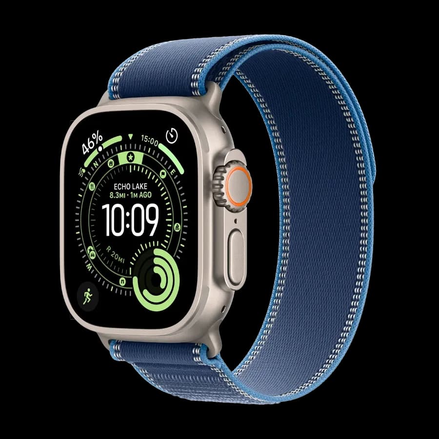 Apple Watch Ultra 3, Blue/Bright Blue Trail Loop, M/L, 49mm, Natural