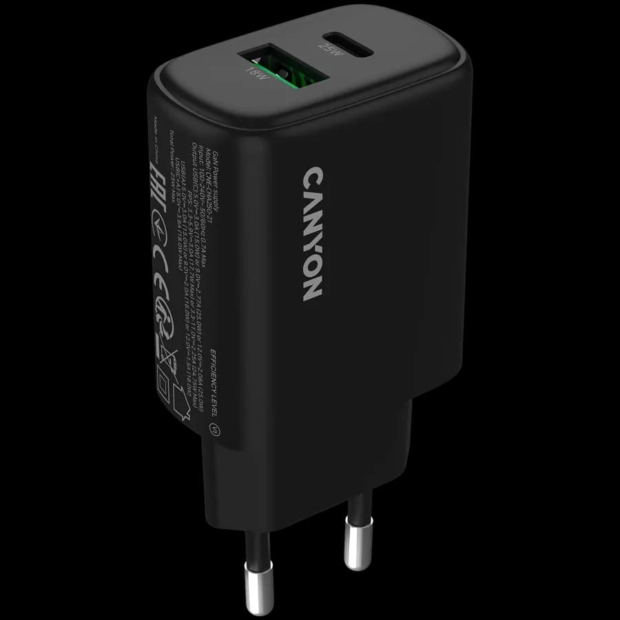CANYON Адаптер живлення OnCharge 250 QC 2*USB/USB-C 1*USB Тип C, 1*USB Type-A, 25 Ват