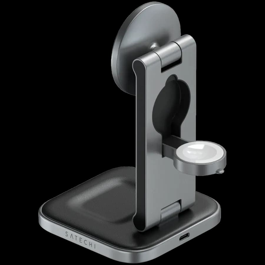 Бездротовий зарядний пристрій Satechi 3-in-1 Foldable Qi2 Stand Space Gray
