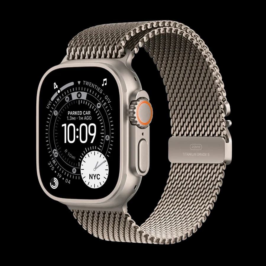 Apple Watch Ultra 3, Natural Titanium Milanese Loop, M, 49mm, Natural