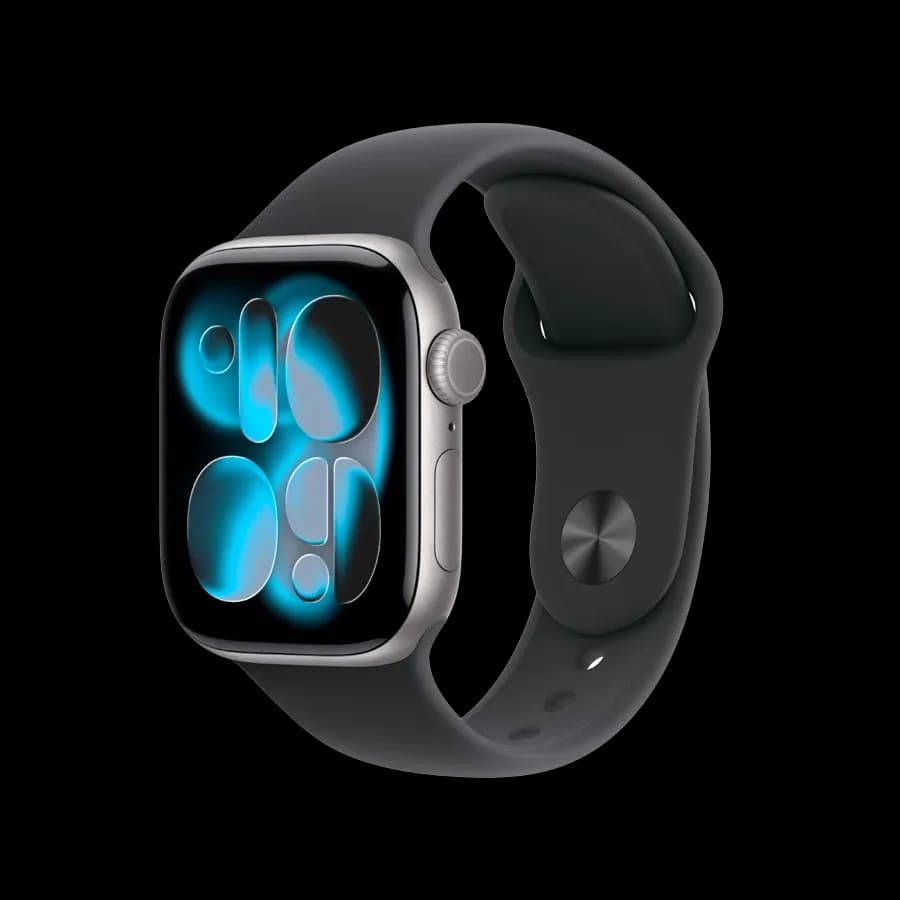 Apple Watch Series 11 GPS + Cellular, Спортивний ремінець чорного кольору, M/L, 42mm, Space Grey Aluminium