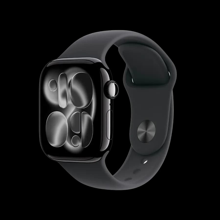 Apple Watch Series 11 GPS, Спортивний ремінець чорного кольору, S/M, 42mm, Jet Black Aluminium