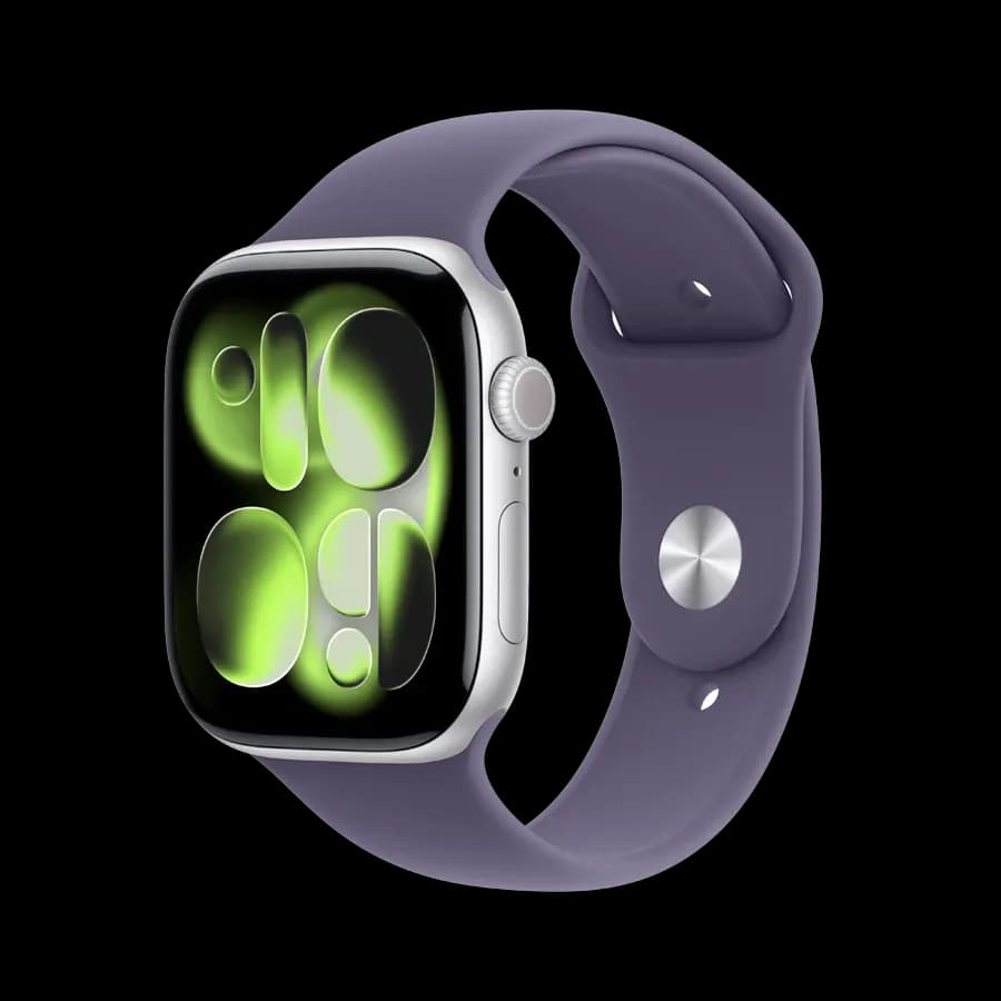 Apple Watch Series 11 GPS + Cellular, Purple Fog Sport Band, M/L, 46mm, Silver Aluminium