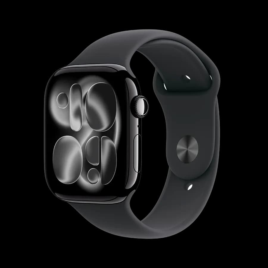 Apple Watch Series 11 GPS + Cellular, Спортивний ремінець чорного кольору, M/L, 46mm, Jet Black Aluminium