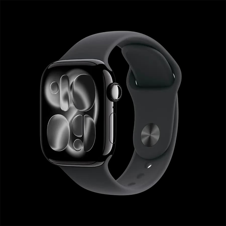 Apple Watch Series 11 GPS + Cellular, Спортивний ремінець чорного кольору, S/M, 42mm, Jet Black Aluminium