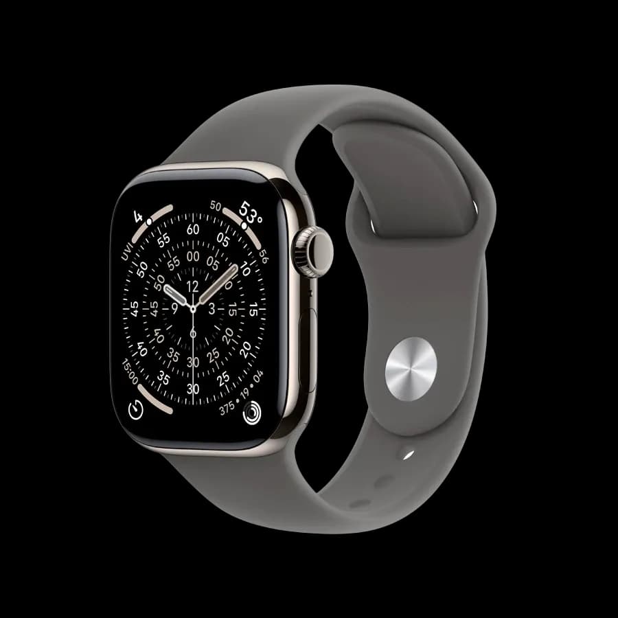 Apple Watch Series 11 GPS + Cellular, Stone Grey Sport Band, S/M, 42mm, Natural Titanium