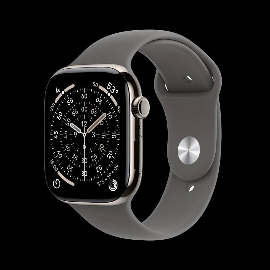 Apple Watch Series 11 GPS + Cellular, Stone Grey Sport Band, M/L, 46mm, Natural Titanium